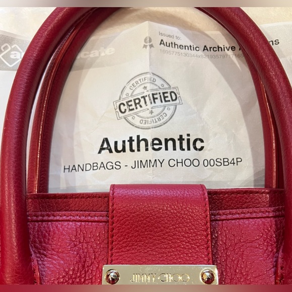 EUC w COA Auth Jimmy Choo Crossbody/Shoulder Bag Red Leather w/Gold Hardware - Picture 14 of 15